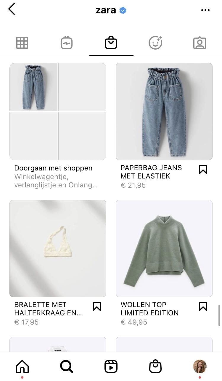 Instagram shopping Zara artikelen